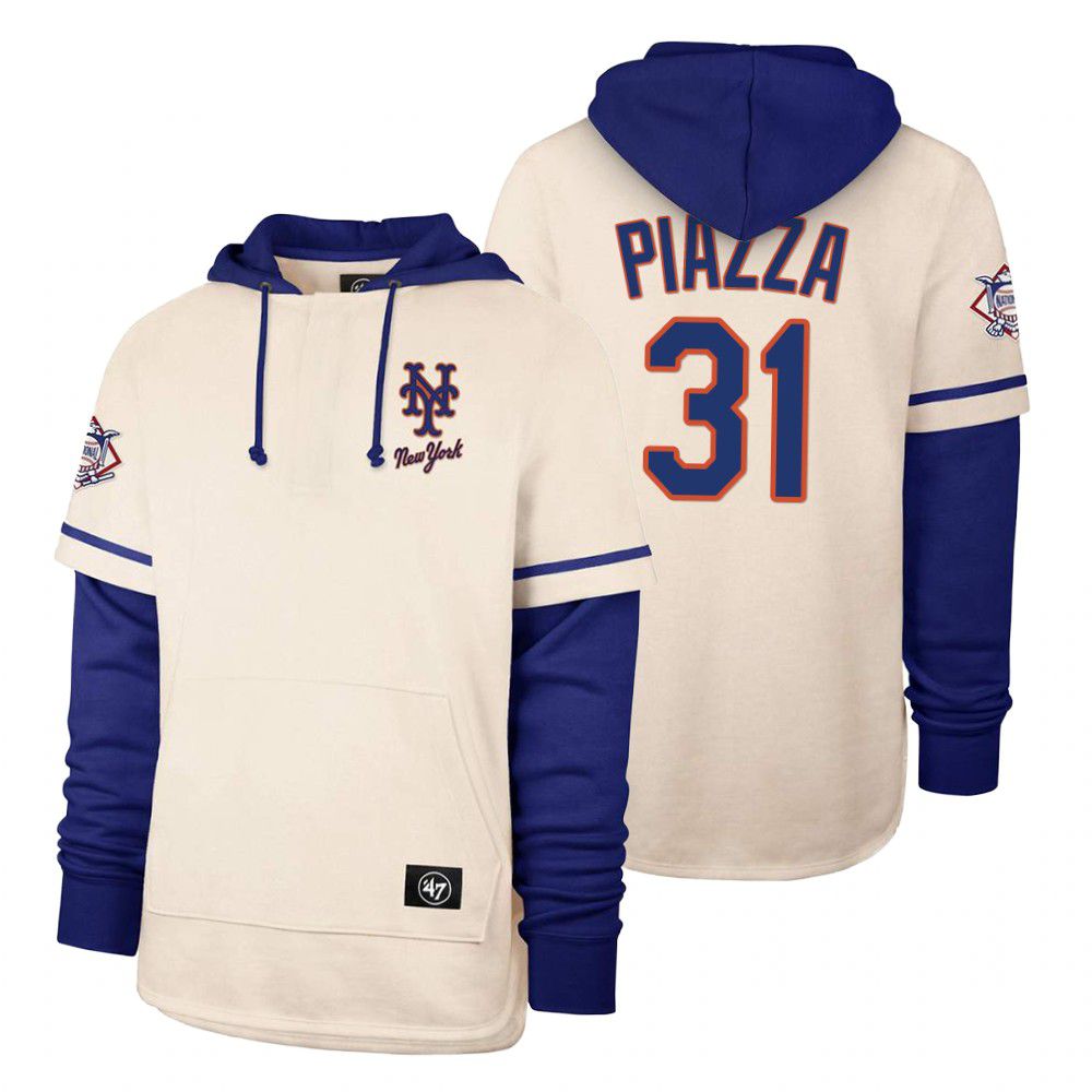 Men New York Mets #31 Piazza Cream 2021 Pullover Hoodie MLB Jersey->new york mets->MLB Jersey